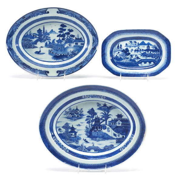 Bonhams : Three Chinese export porcelain Canton blue and white ...