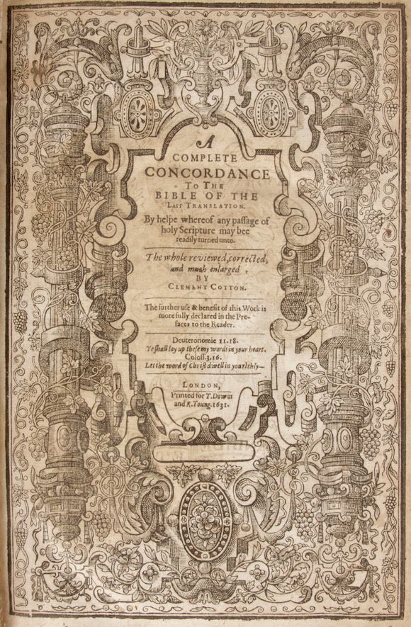 Bonhams CLEMENT, COTTON. A Complete Concordence to the Bible of the