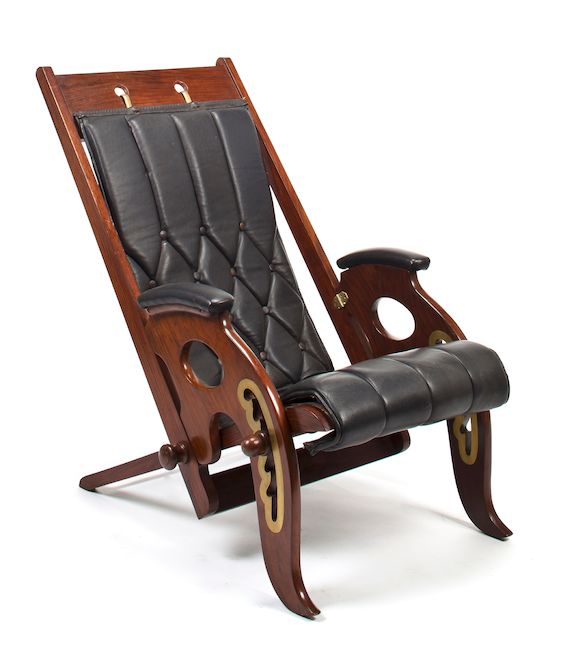 Bonhams A rosewood and brass inlaid yacht deck chair early 20th