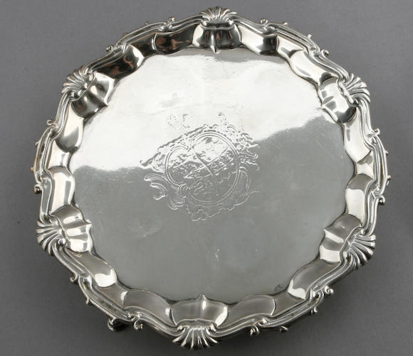 Bonhams : George II silver tripod salver by William Peaston