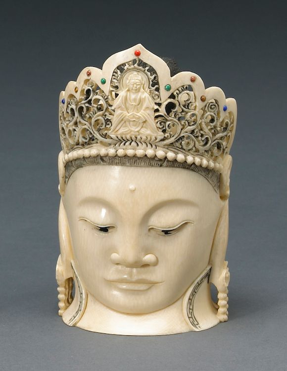 Bonhams A carved ivory head of Guanyin 20th Century