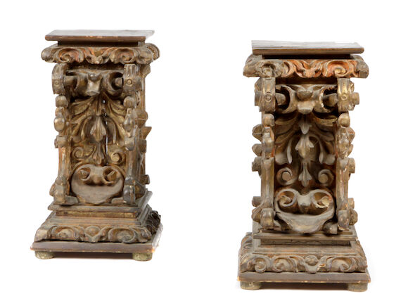 Bonhams : A pair of Italian Baroque style giltwood pedestals