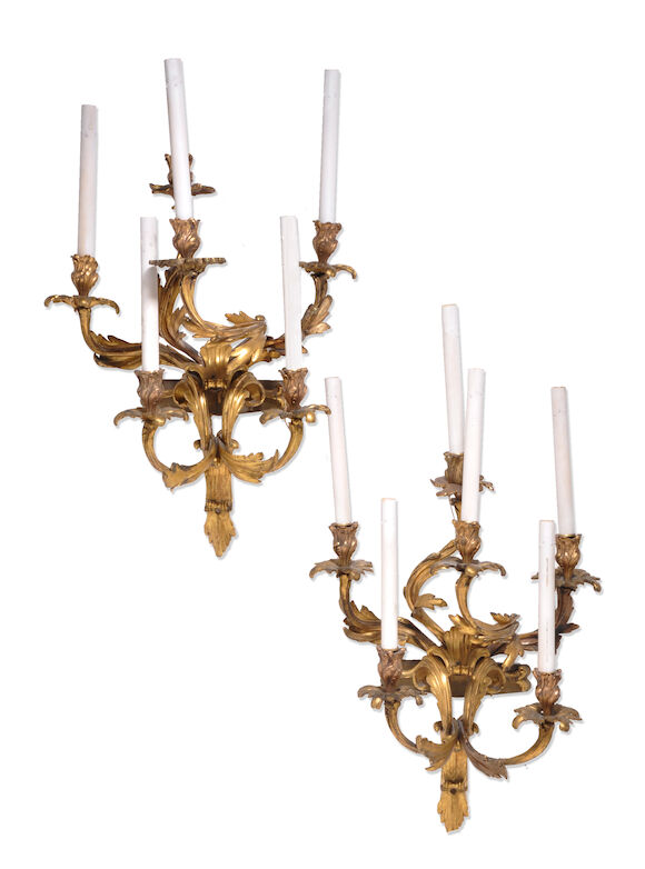 Bonhams : A pair of Louis XV style gilt bronze light bras de lumière ...