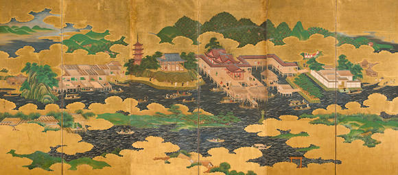 Bonhams : Kano Masunobu (1625-1694) Itsukushima Shrine and Hasedera