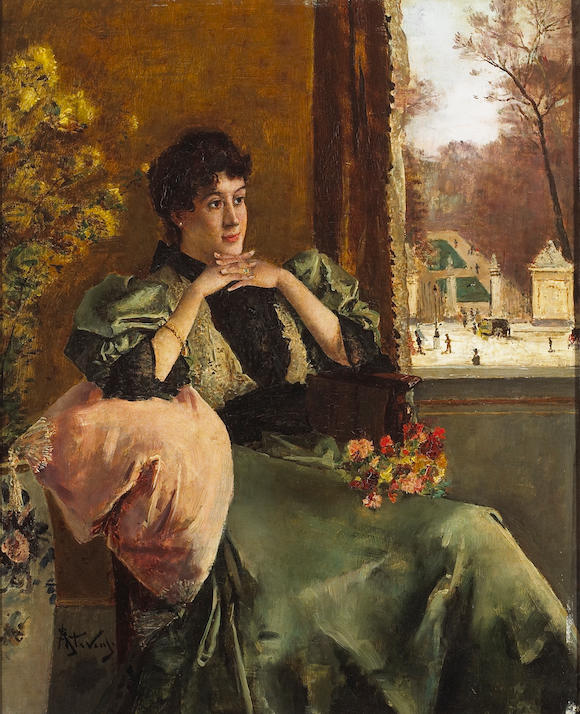 Bonhams : Alfred Stevens (Belgian, 1823-1906) Femme pensive près d'une ...