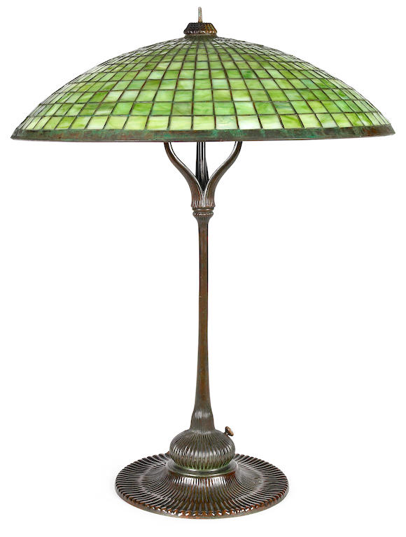 Bonhams : A Tiffany Studios leaded glass and bronze Parasol table lamp ...