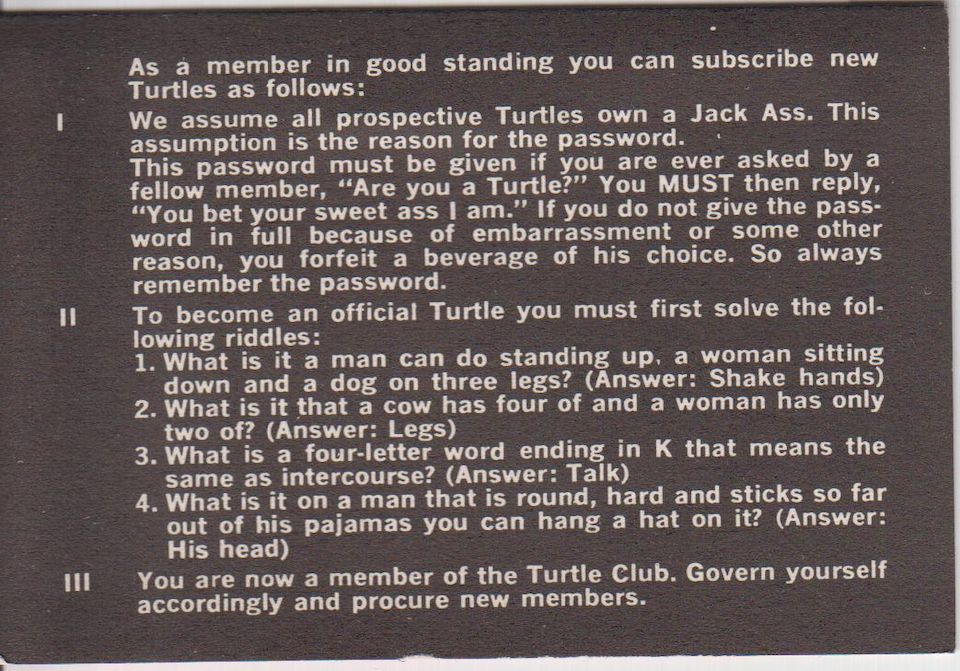 Bonhams : TURTLE CLUB MEMBERSHIP CARD—SIGNED.
