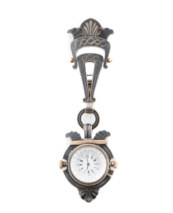 Bonhams A silver and enamel fob watch, English