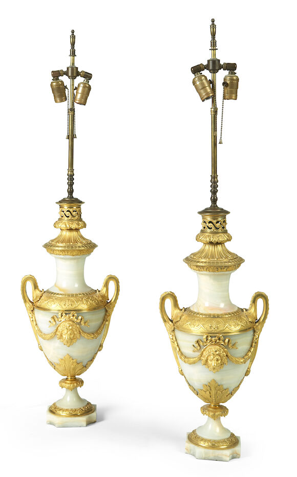 Bonhams : A pair of French gilt bronze mounted onyx urns late 19th century