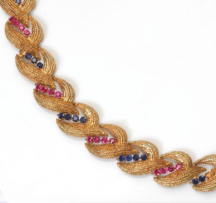 A ruby and sapphire necklace