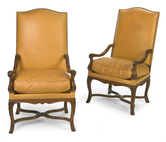 Bonhams : A pair of Régence style carved oak fauteuils late 19th century