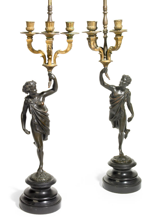 Bonhams : A pair of French gilt and patinated bronze figural candelabra ...