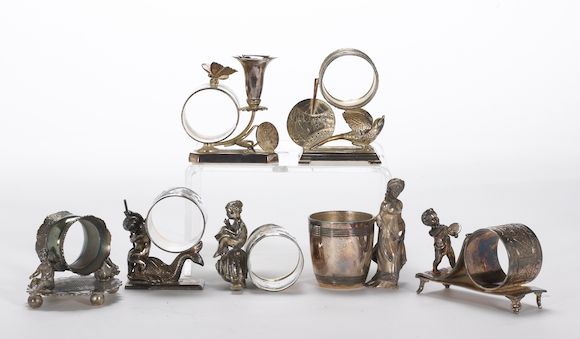 Bonhams : A collection of six Victorian silverplate figural napkin ...