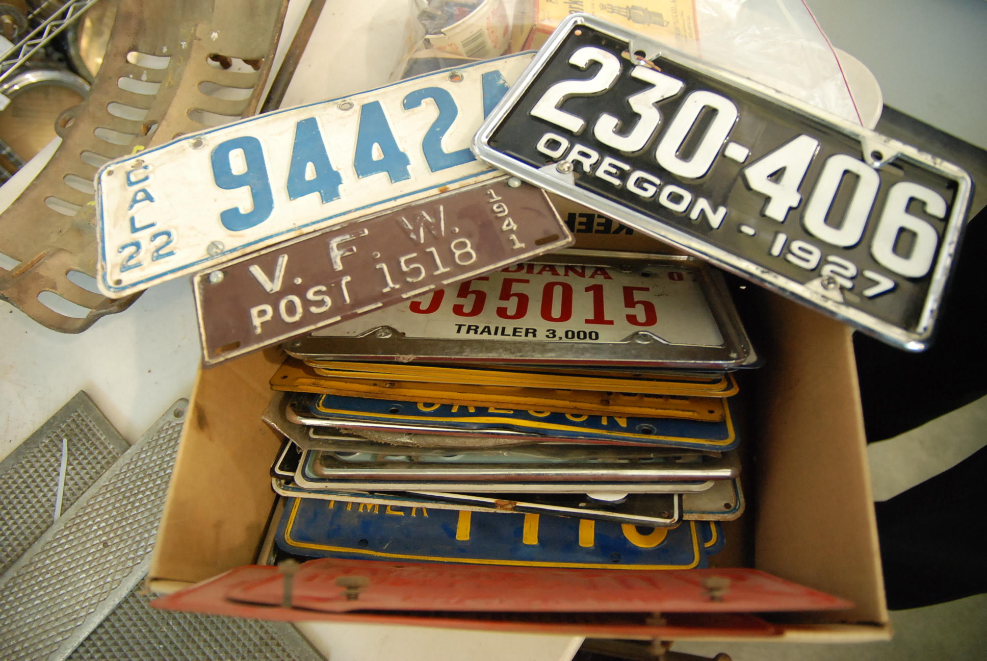 Bonhams Cars : A box of vintage licence plates