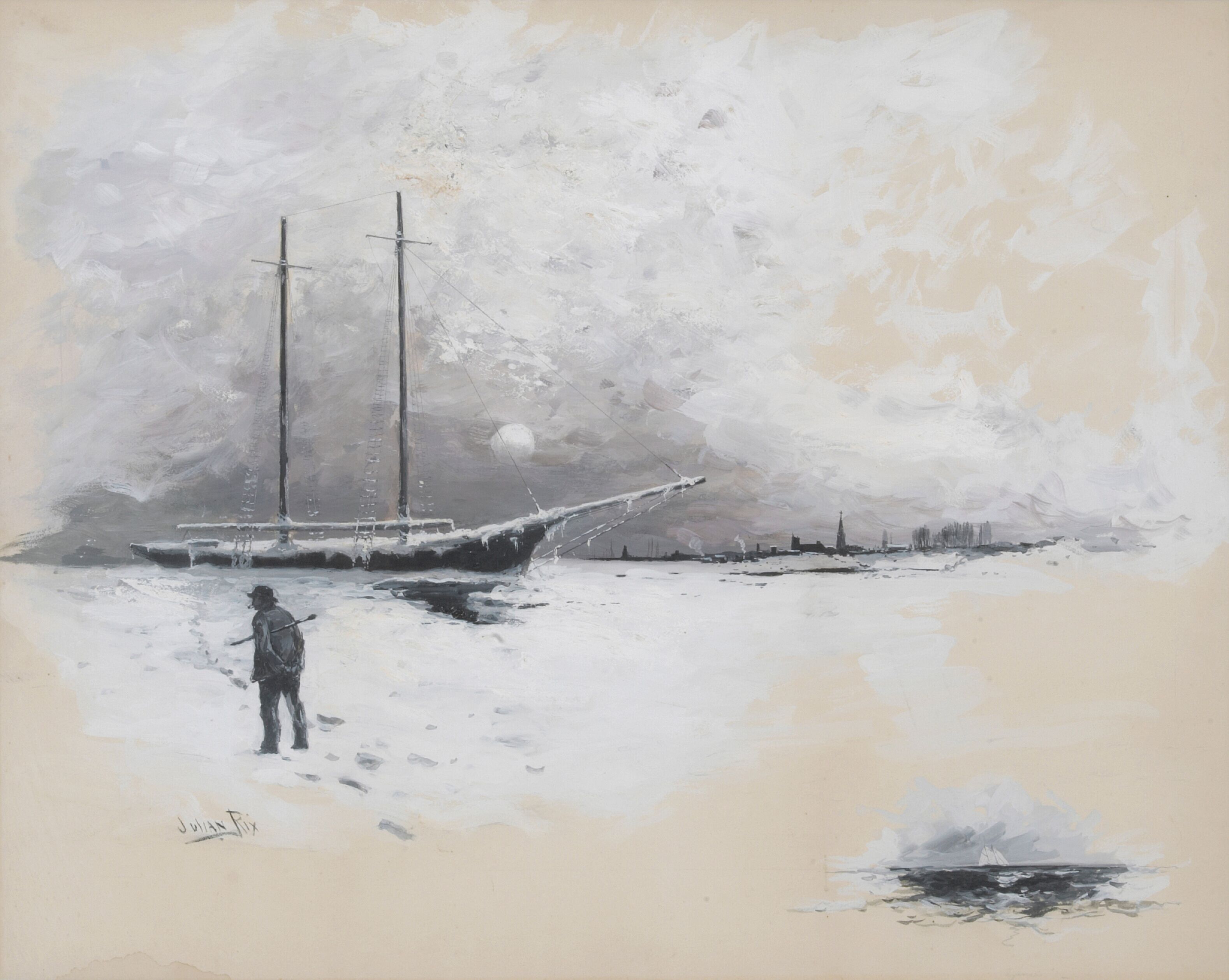 Bonhams : Julian Walbridge Rix (American, 1850-1903) Schooner in ice ...