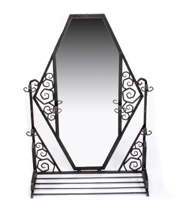 Bonhams : An Art Deco wrought iron and mirrored coat rack