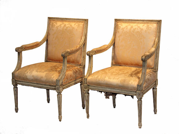 Bonhams : A pair of Louis XVI style painted fauteuils 20th century