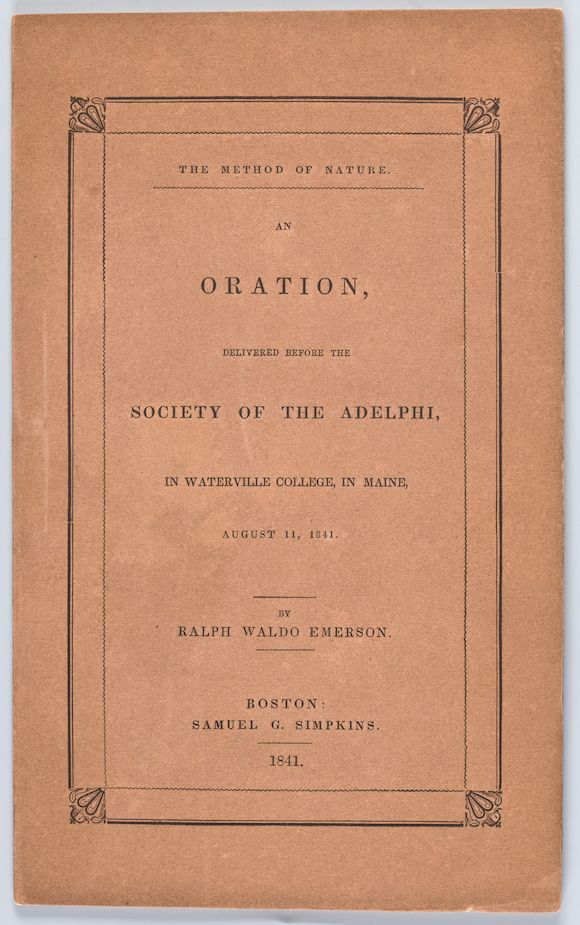 Bonhams EMERSON, RALPH WALDO. 18031882. The Method of Nature. An
