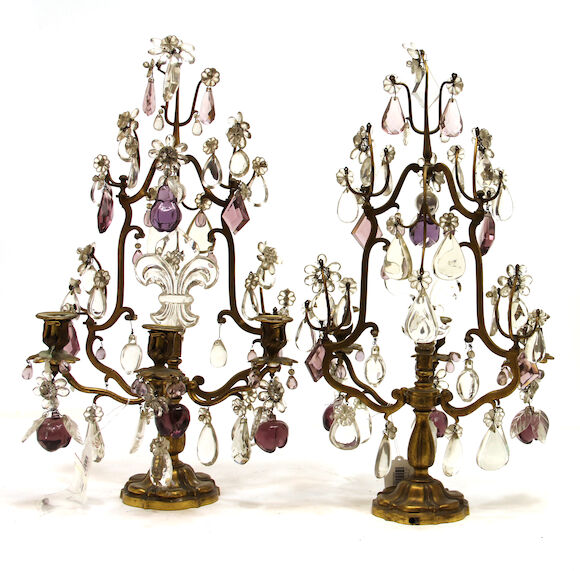 Bonhams : A pair of Louis XV style gilt bronze, amethyst and clear ...