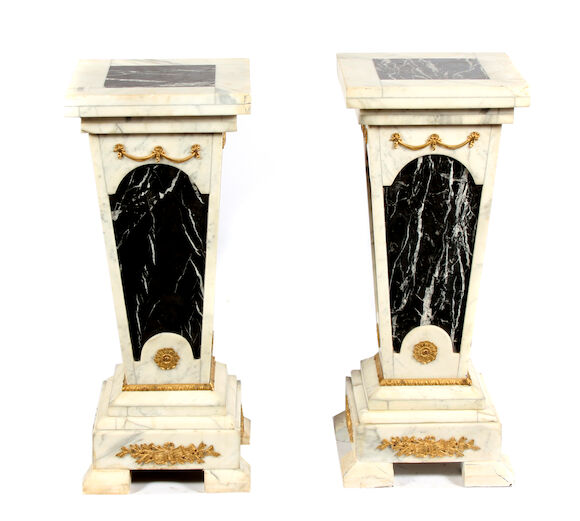 Bonhams : A pair of Neoclassical style gilt bronze mounted marble pedestals