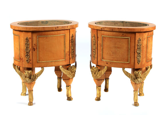 Bonhams : A pair of Empire style gilt bronze mounted jardineres