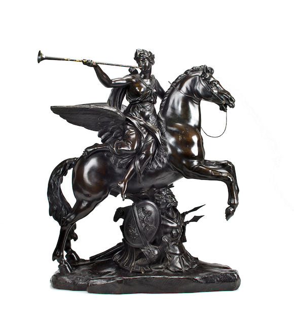 Bonhams : A large patinated bronze allegorical sculpture of Fame second ...