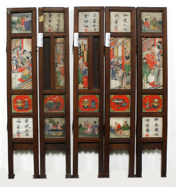 Bonhams : A small partial five-panel hardwood table screen with marble ...