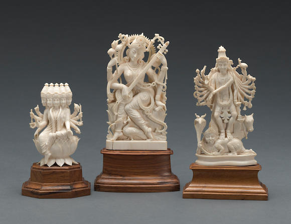 Bonhams A Group Of Three Indian Ivory Carvings Of Hindu Deities