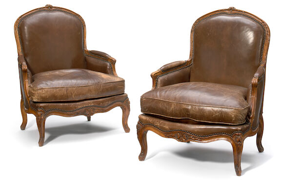 Bonhams : A pair of Louis XV carved oak bergères second half 18th century