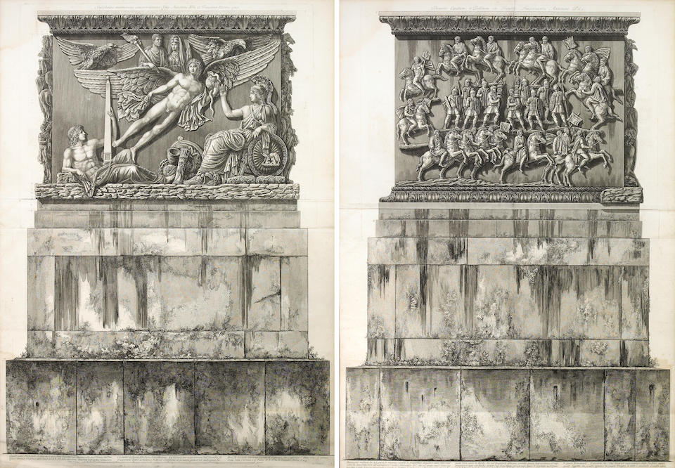 Bonhams Francesco Piranesi Italian Born Circa 1758 1810 Decursio Equitum Et Peditum In Funere Imperatoris Antonini Pius Stylobates Marmoreus Consecrationis Imp Antonini Pii Et Faustinae Uxoris Eius From Trofeo O Sia Magnifica