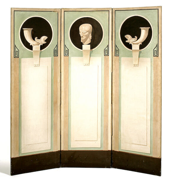 Bonhams : A French Art Deco three-panel painted screen, attributed to ...