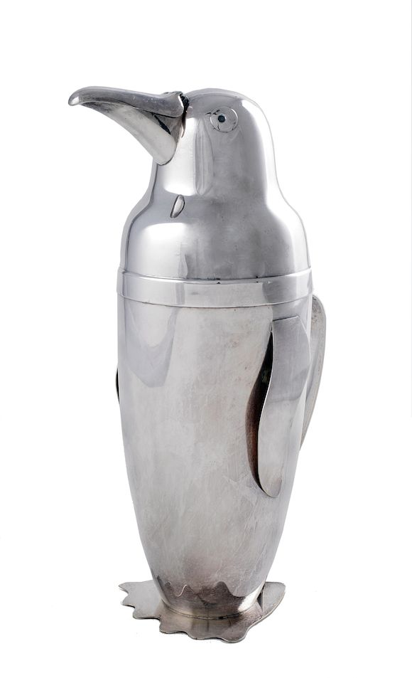 Bonhams A Napier silverplated Penguin cocktail shaker designed by