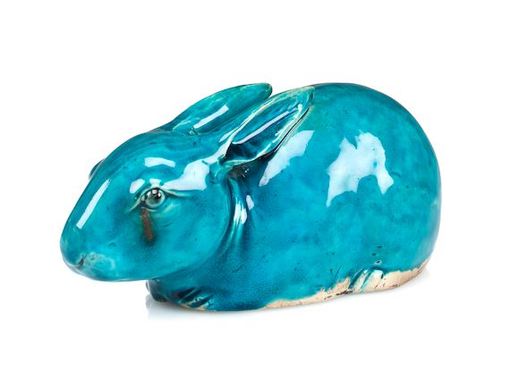 Bonhams : A Chinese turquoise glazed rabbit 19th century
