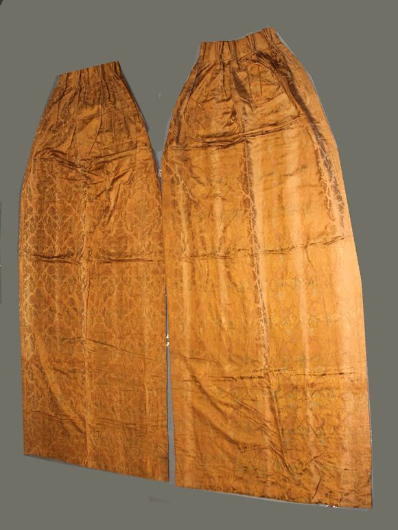 Bonhams : Six russet gold floral brocade drapery panels