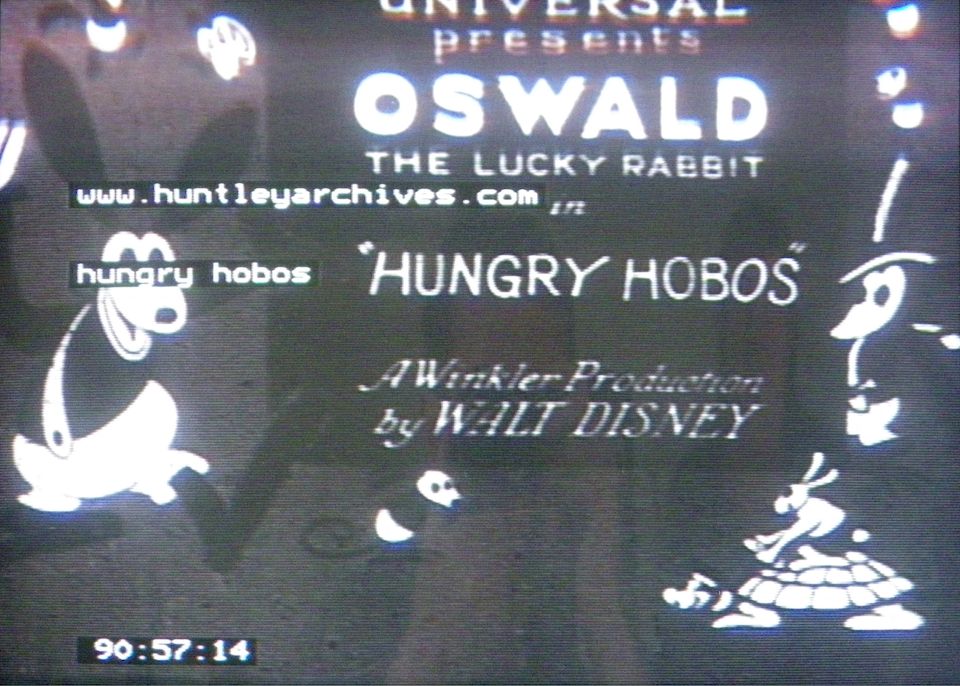 Walt Disney Hungry Hobos, 1928, the only known copy of the film previously recorded as lost, featuring Oswald The Lucky Rabbit and Peg Leg Pete,