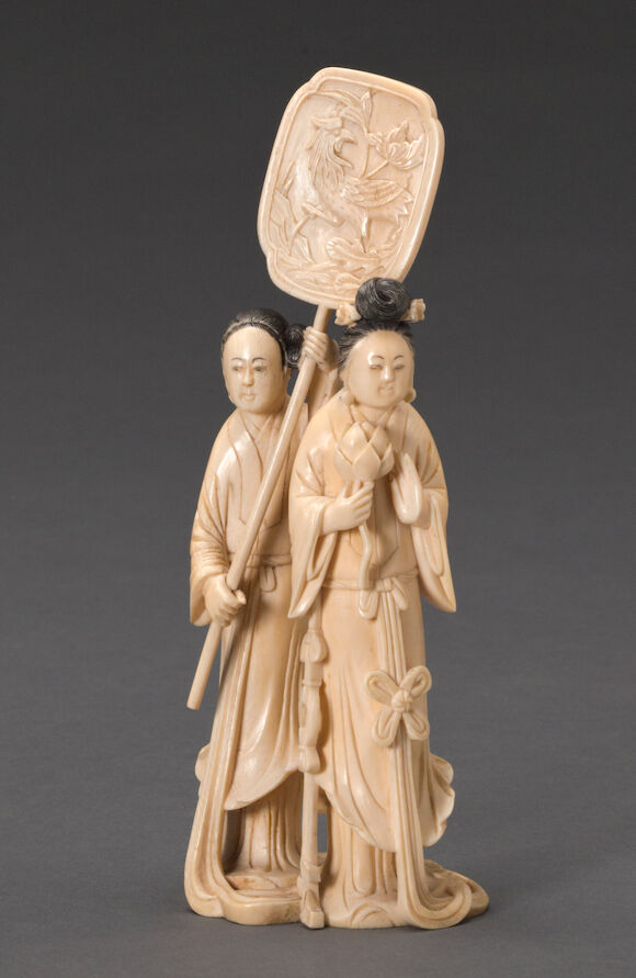 Bonhams : A carved ivory figural group of a beauty and attendant ...