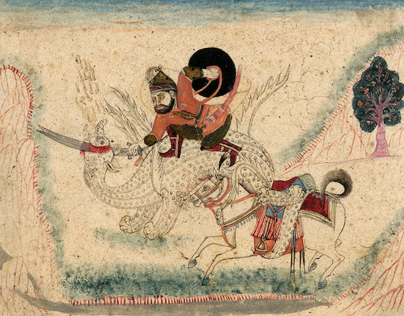 Bonhams : Rustam slaying the dragon Lucknow or Murshidabad, late 18th ...