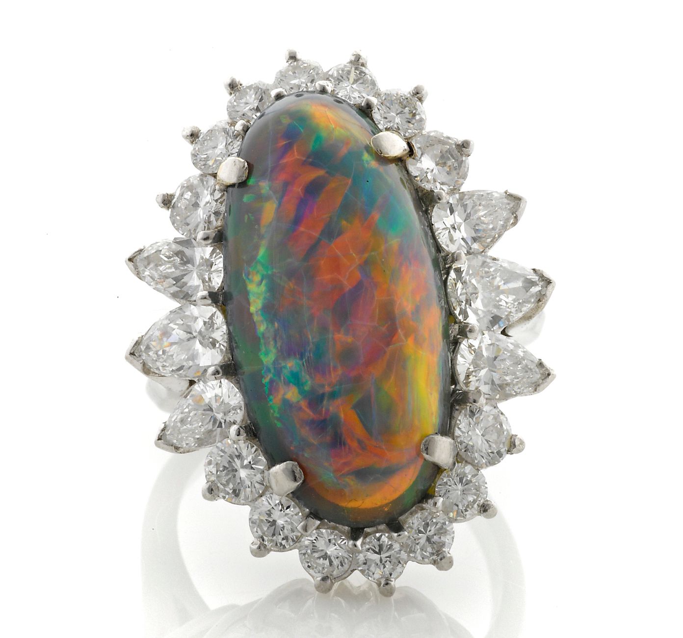 An opal and diamond ring