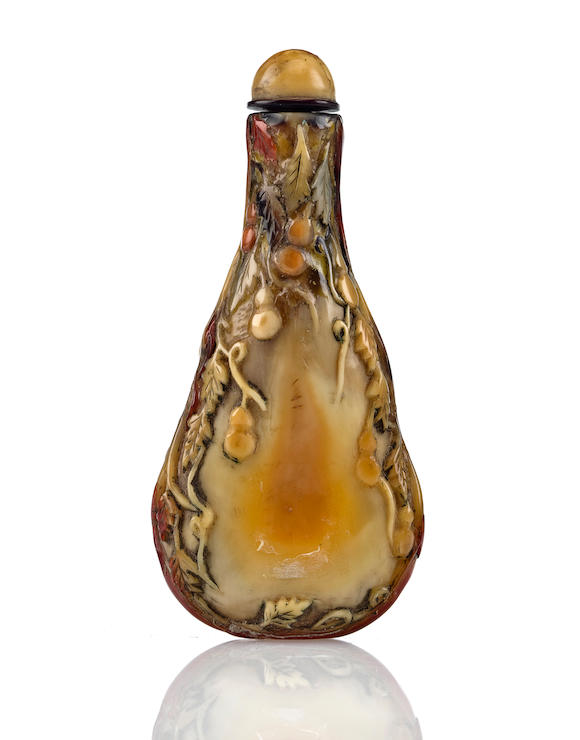 Bonhams : A carved hornbill snuff bottle with gourds 1900-1960