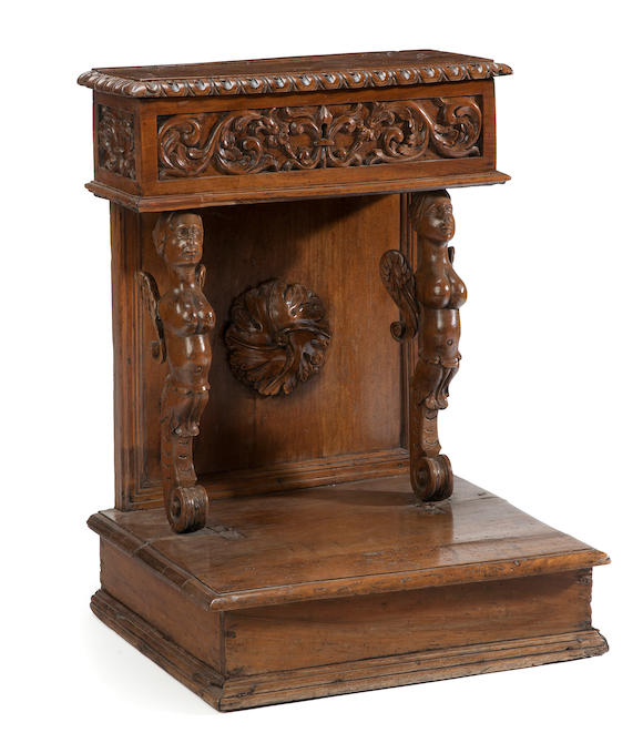 Bonhams : An Italian Baroque Carved Walnut Prie-dieu Incorporating 