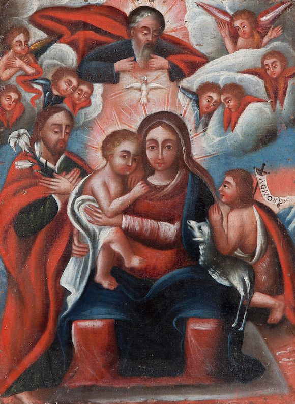 Bonhams : A Spanish paint decorated retablo depicting the Holy Family ...