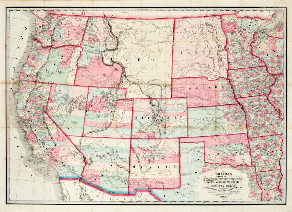 West Of Mississippi River Map Bonhams : Colton, Joseph H. 1800-1893. Map Of The States And Territories  West Of The Mississippi River To The Pacific Ocean. New York: J.h. Colton,  1864.