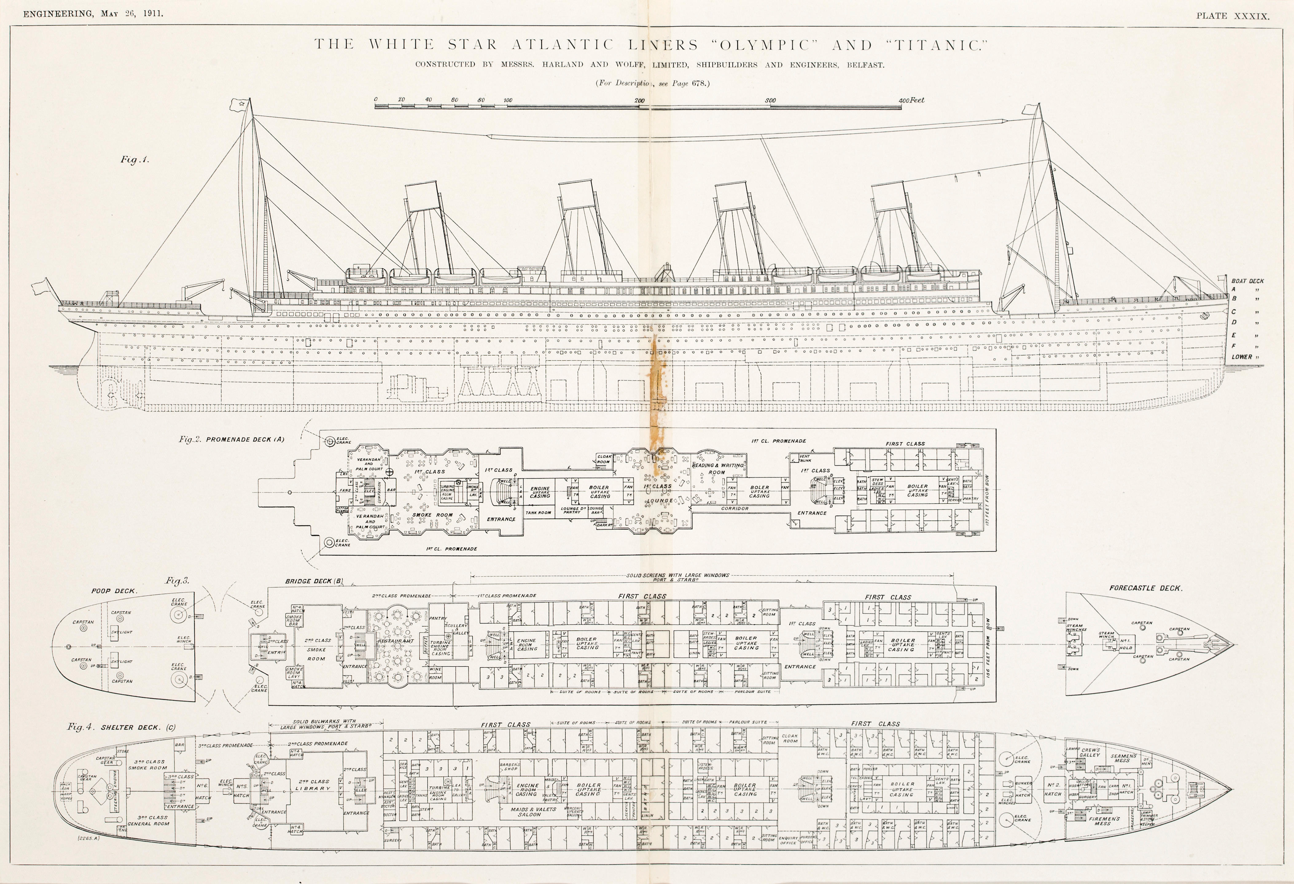 Bonhams : OLYMPIC-TITANIC A pair of deck plans from British Journal ...