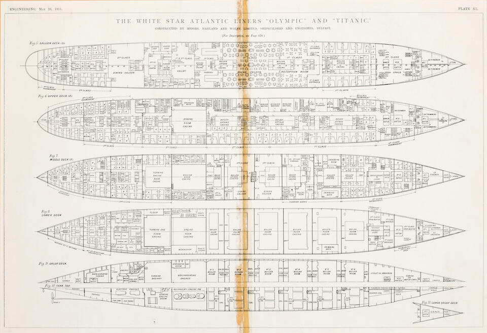 Bonhams : [OLYMPIC-TITANIC] A pair of deck plans from British Journal Engineering; May 26, 1911