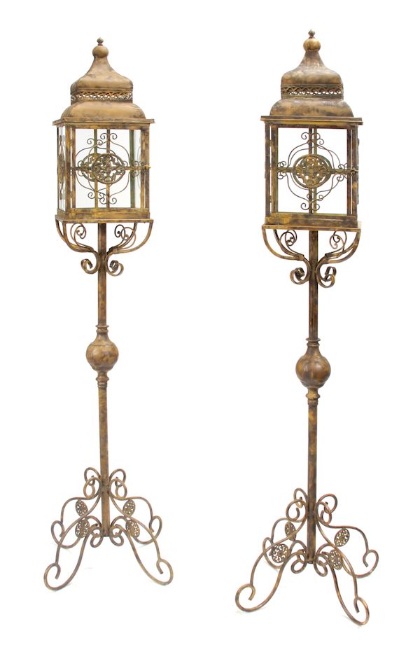 Bonhams A large pair of Victorian style wrought iron and tole floor