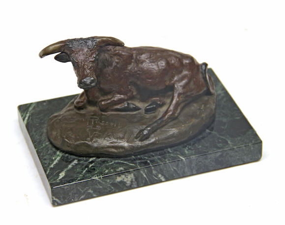 Bonhams : Two patinated bronze studies of longhorn steer and an ...