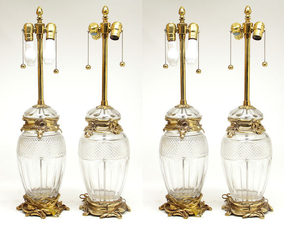 Bonhams : A set of four Louis XVI style gilt bronze mounted cut glass ...
