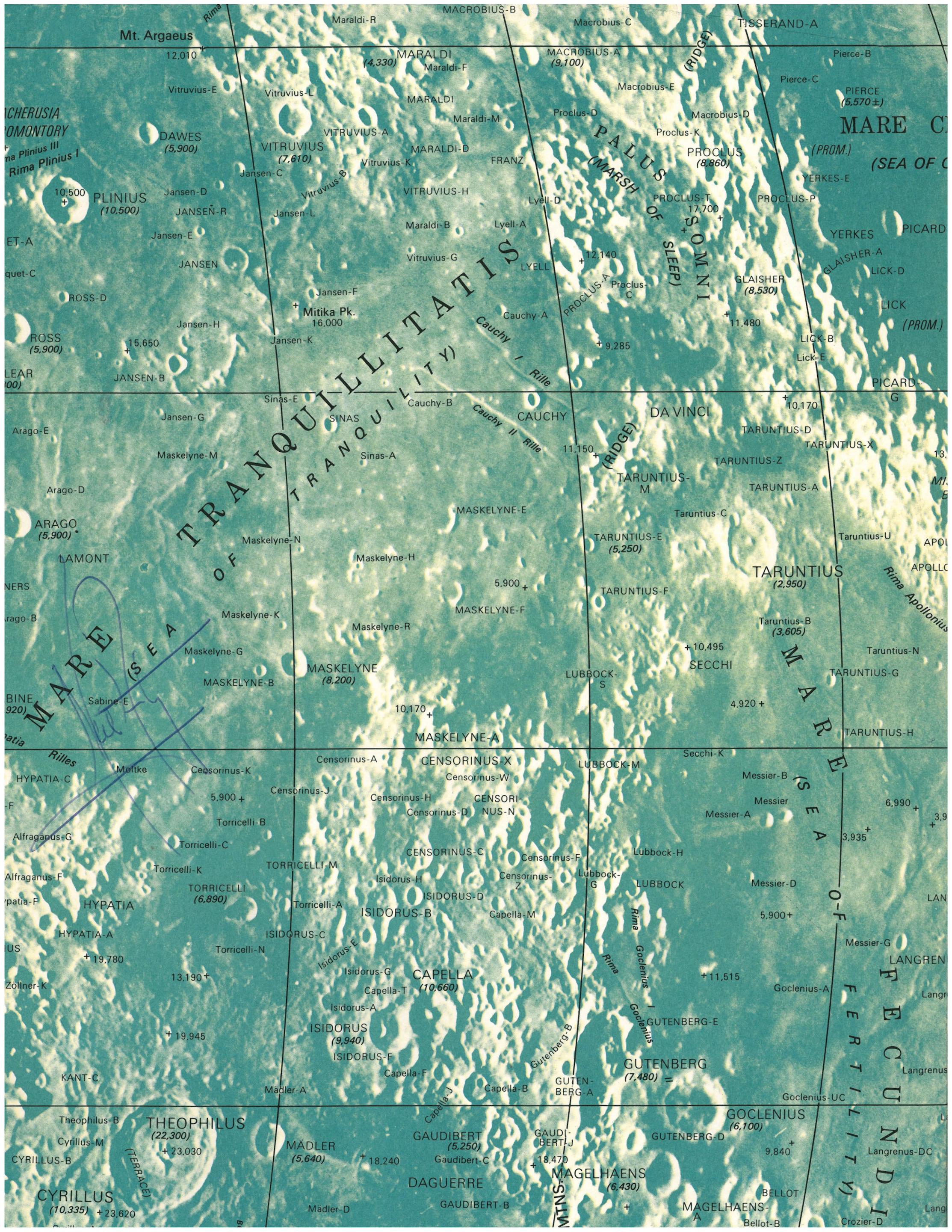 MOON MAP SIGNED BY ARMSTRONG.