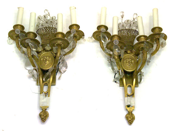 Bonhams : A pair of Louis XVI style bronze four light bras de lumière ...