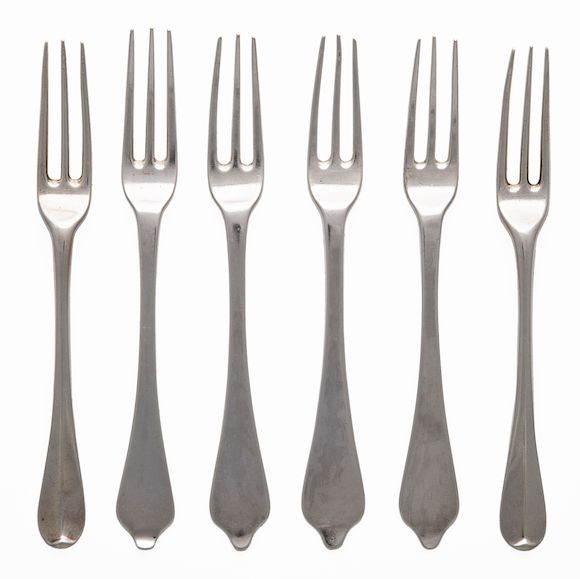 Bonhams Six sterling silver three pronged dessert forks, 16971724